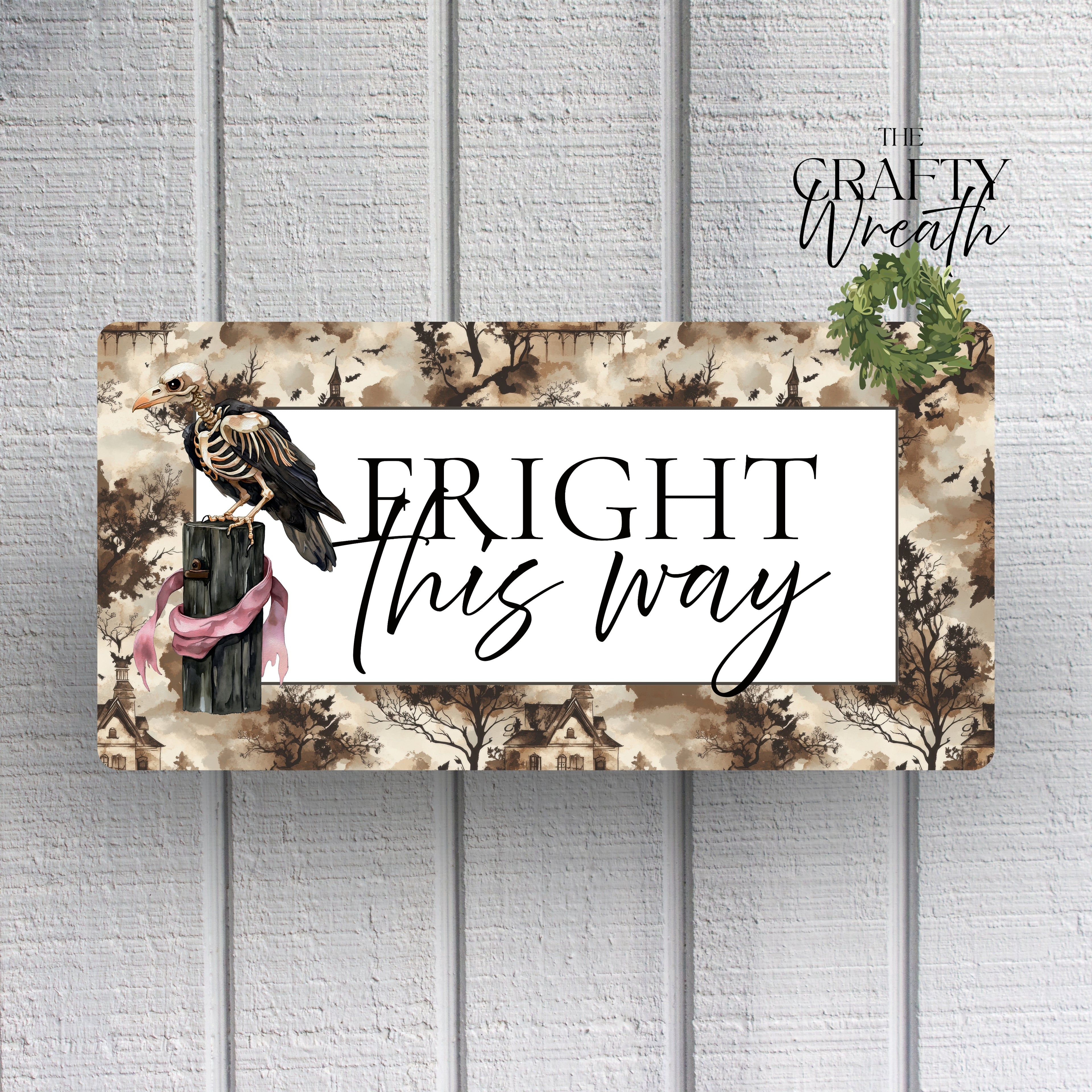 Fright This Way Skeleton Vulture | Wreath Sign