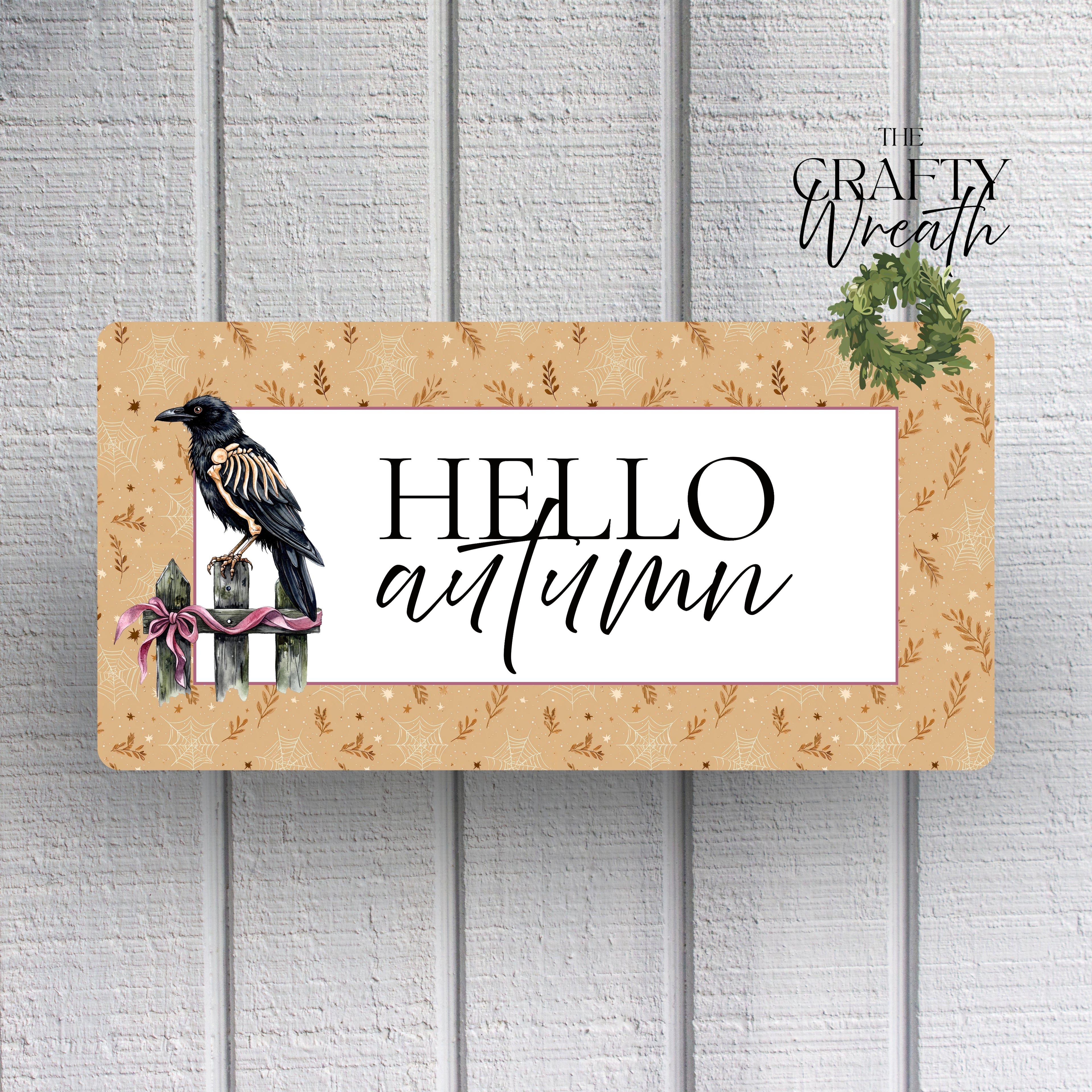 Hello Autumn Skeleton Raven | Wreath Sign