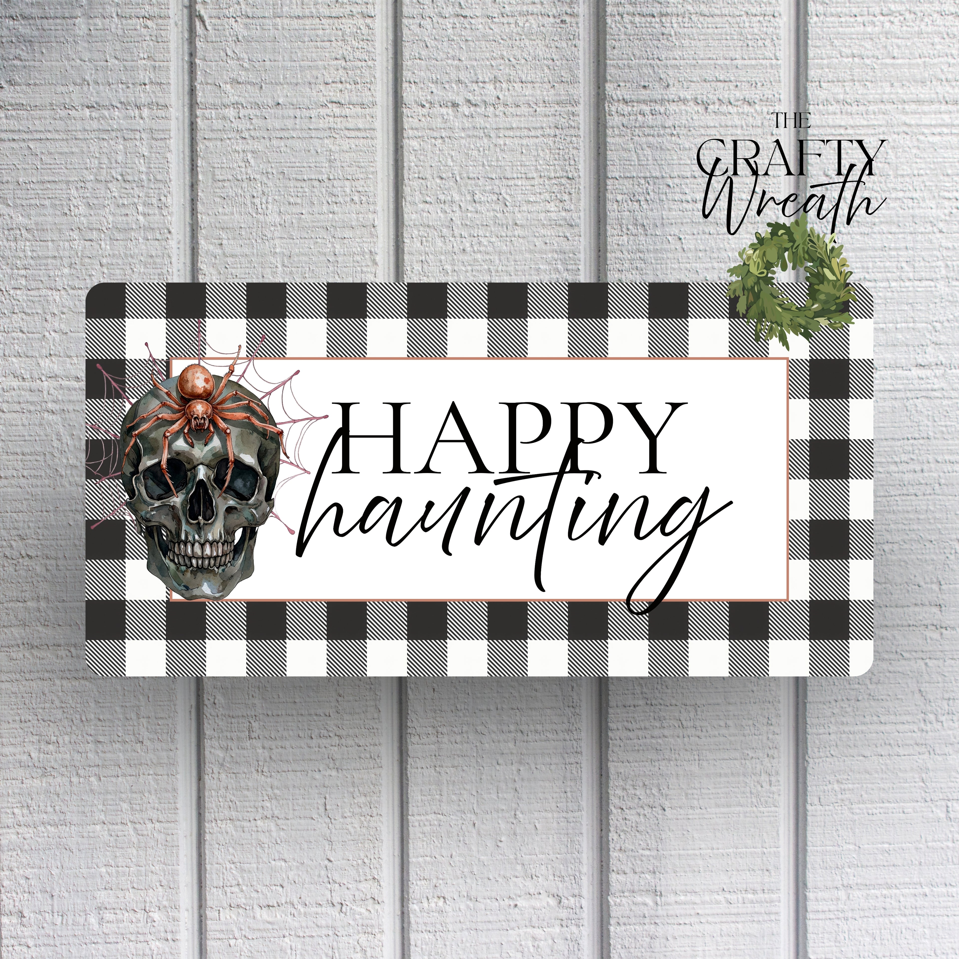 Happy Haunting Spider Skull | Wreath Sign